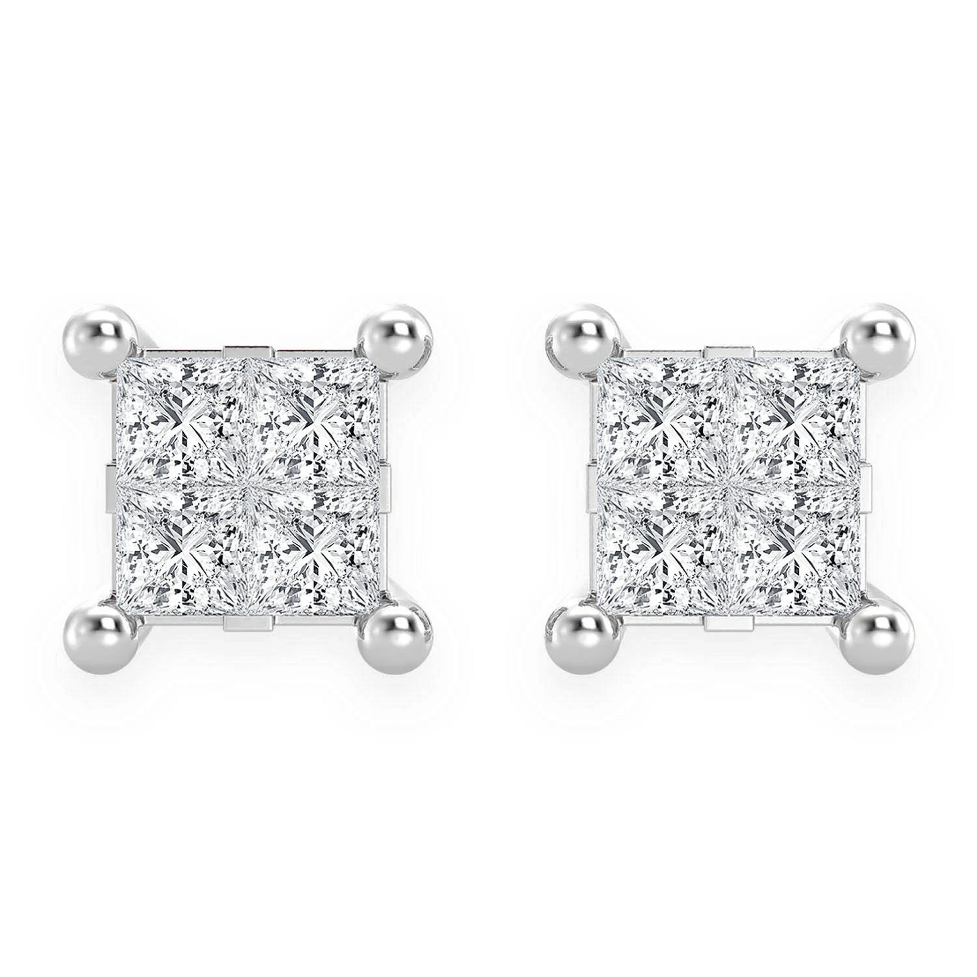 Quad Diamond Studs in 14K white gold, 0.25ctw, front view
