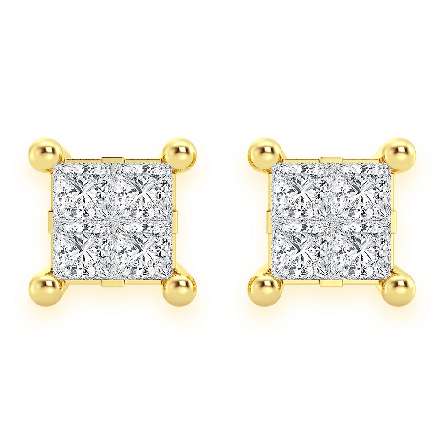 Quad Diamond Studs in 14K yellow gold, 0.50ctw, front view