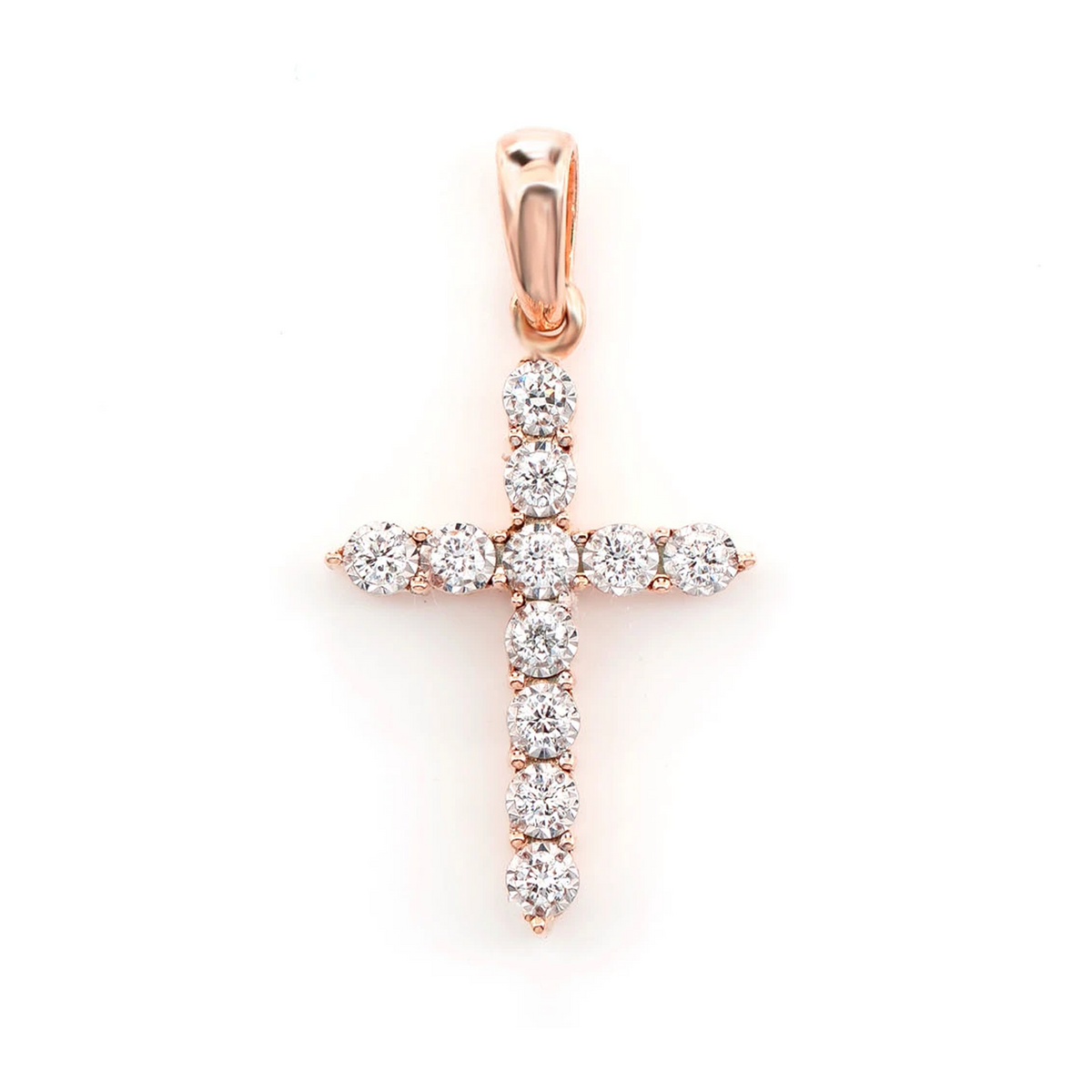 One Row Miracle Set Diamond Cross Pendant 0.12ctw | 14K Gold