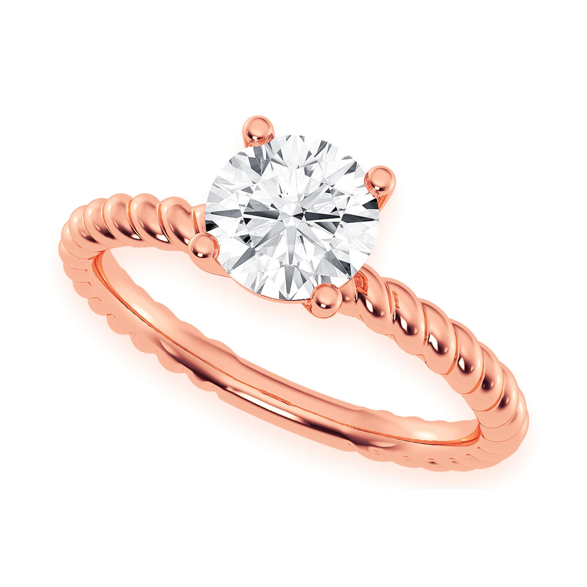 Twist Band Solitaire Diamond Ring in 14K rose gold, angled view