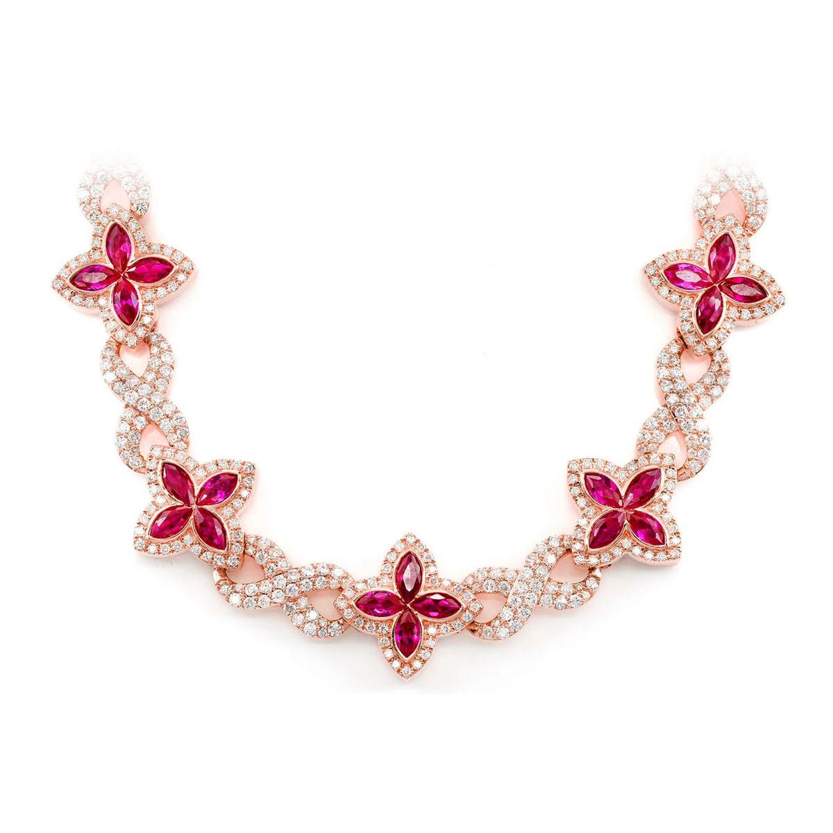 Ruby Diamond Marquise Flower Infinity Link Necklace