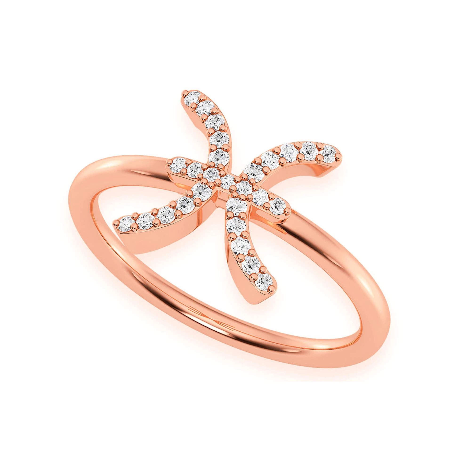 Zodiac Diamond Ring in 14K rose gold, Pisces design, detail view