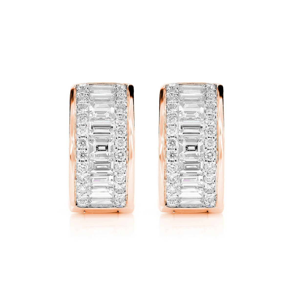 Baguette and Round Diamond Border Hoop Earrings
