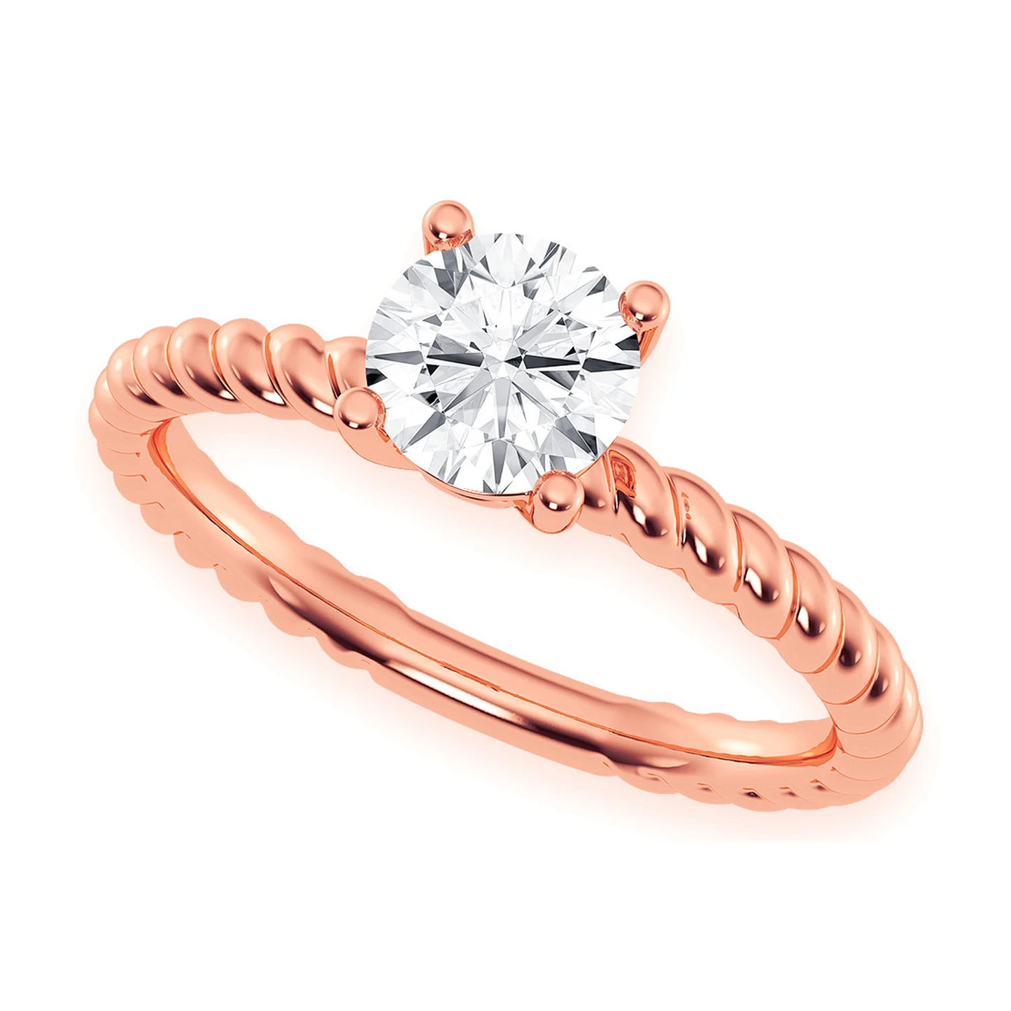 Classic Twist Band Solitaire Diamond Ring in 14K rose gold, angled view