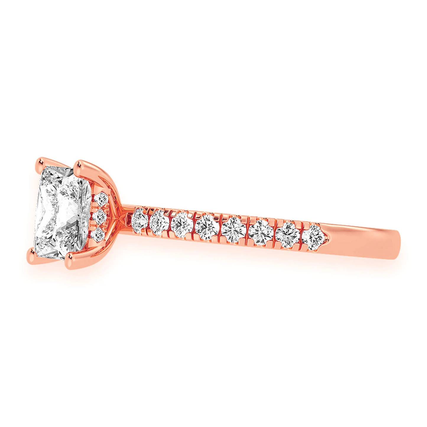 1ct Princess Cut Under Halo Diamond Ring in 14K rose gold, detail view
