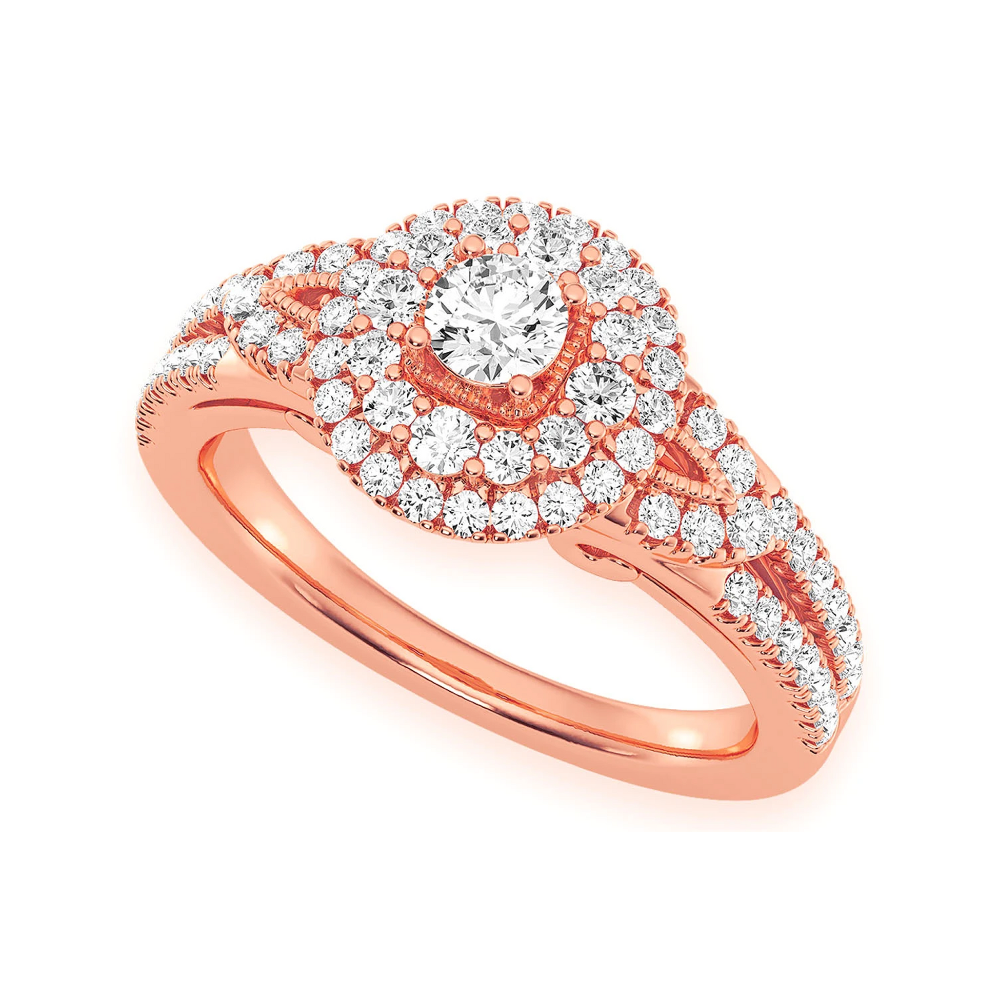 Fancy Shank Tiered Halo Ring in 14K rose gold, angled view