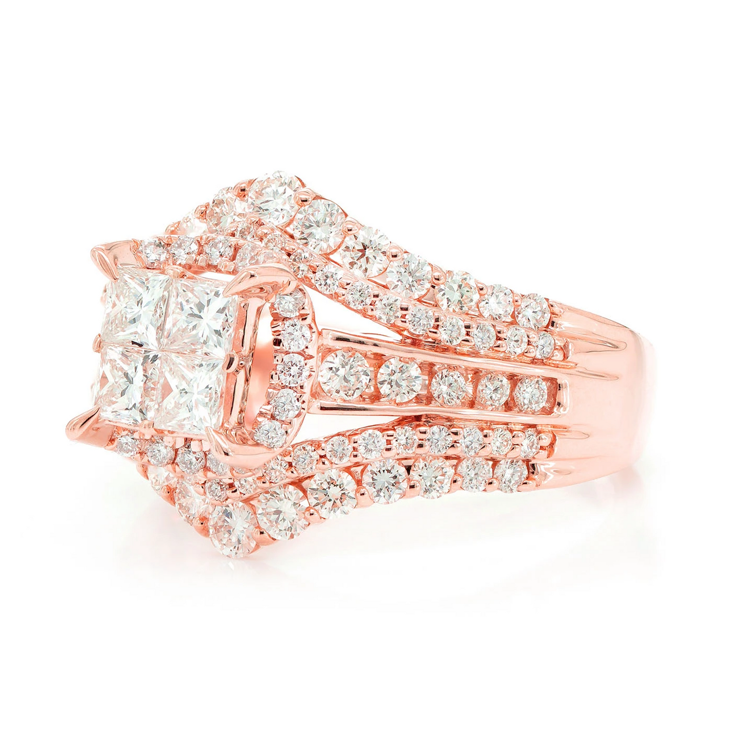 Princess Quad Halo Ring in 14K rose gold, alternate view