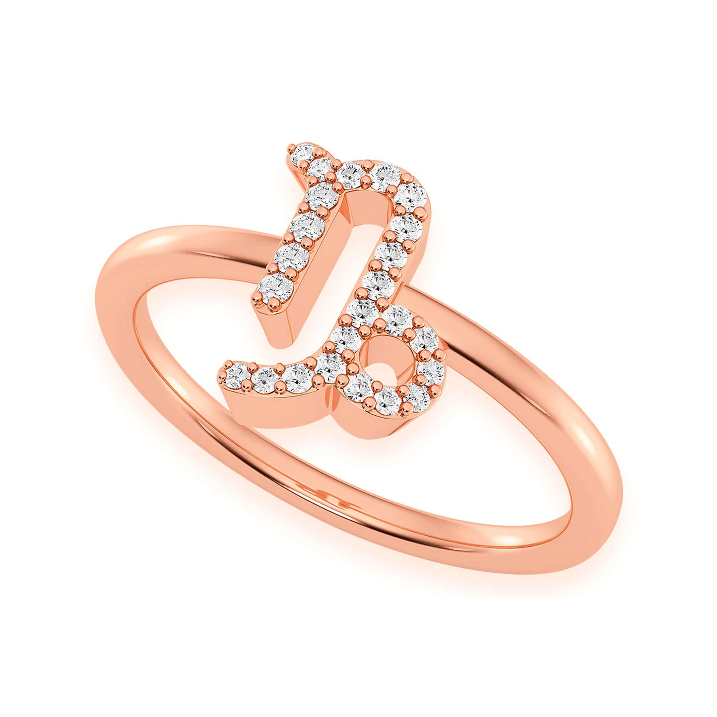 Zodiac Diamond Ring in 14K rose gold, Capricorn design, detail view