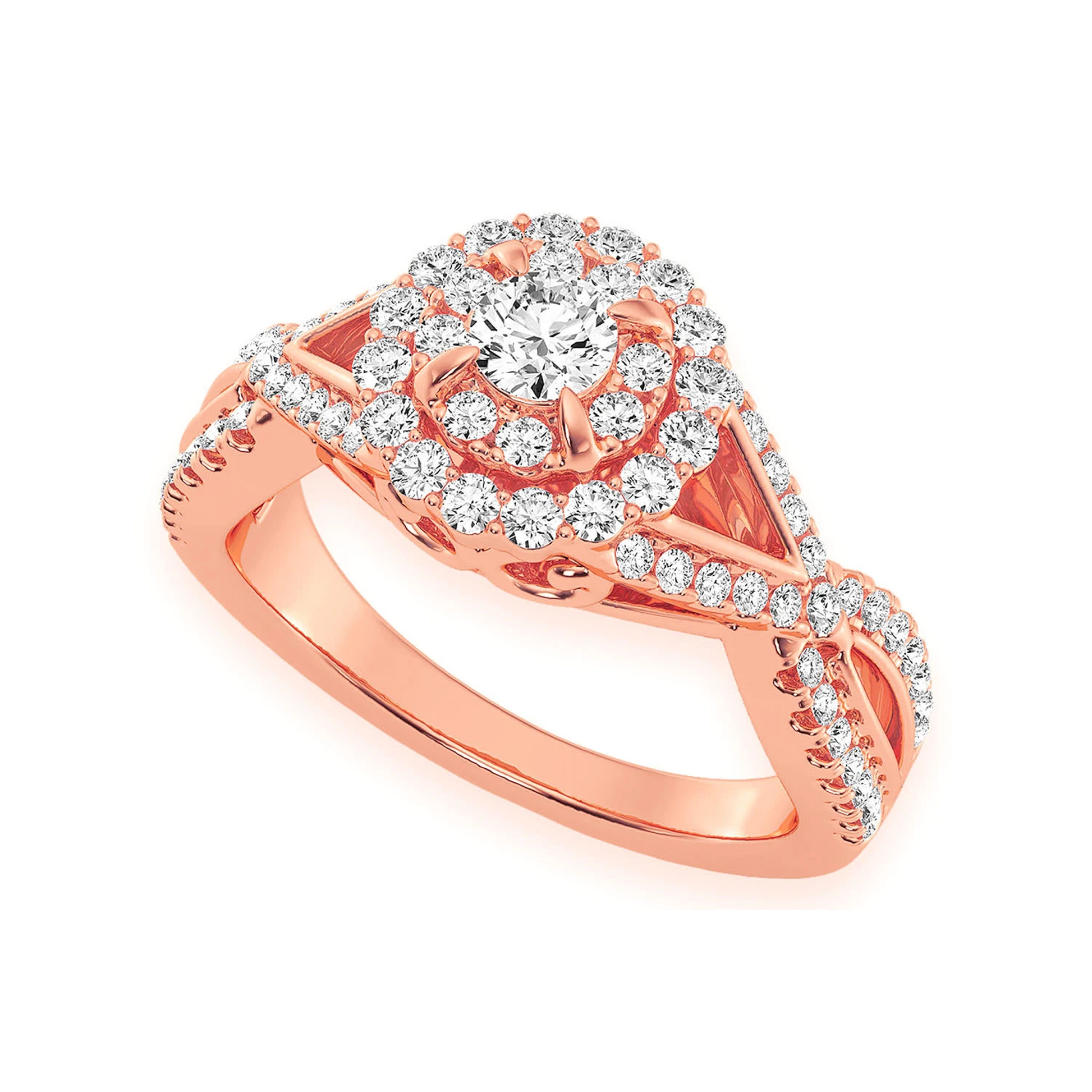 Double Band Halo Diamond Ring in 14K rose gold, angled view