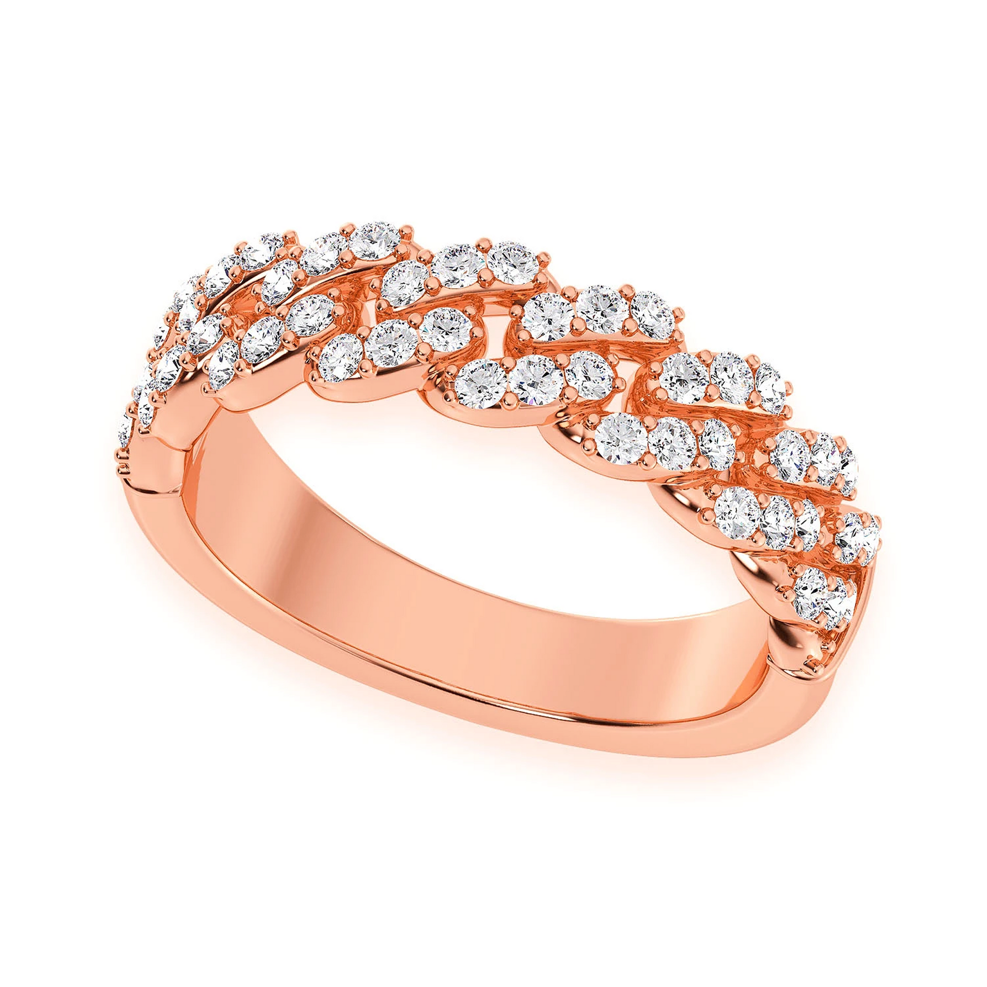 Iced Out Cuban Ring in 14K rose gold, 7.5mm | 0.55ctw, angled view