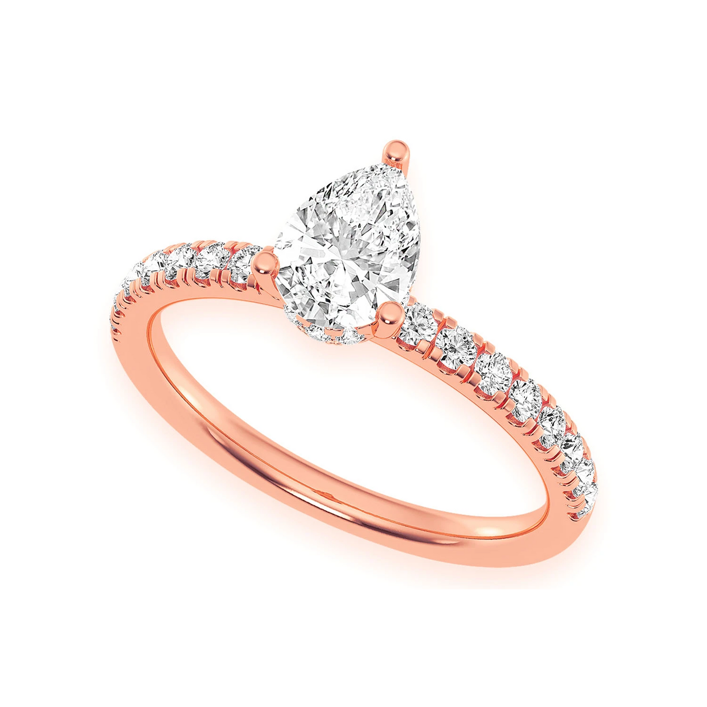 Signature One Row Under Halo Diamond Ring in 14K rose gold, angled view