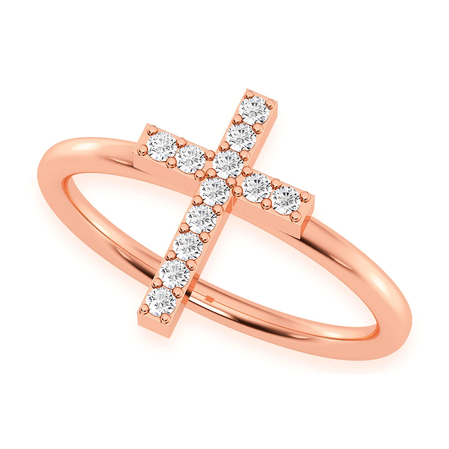 Cross Diamond Ring in 14K rose gold, angled view