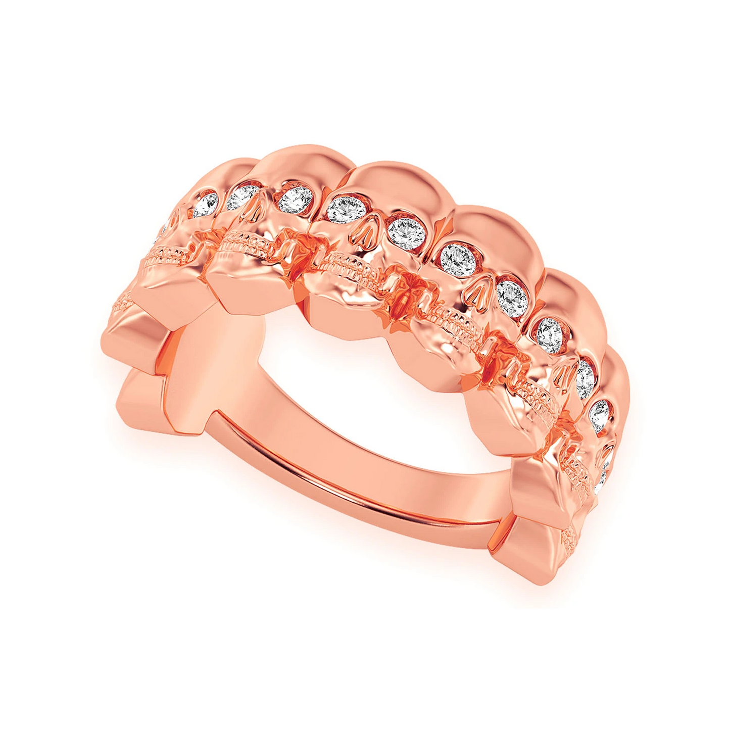 Nine Skull Diamond Ring in 14K white gold, angled view
