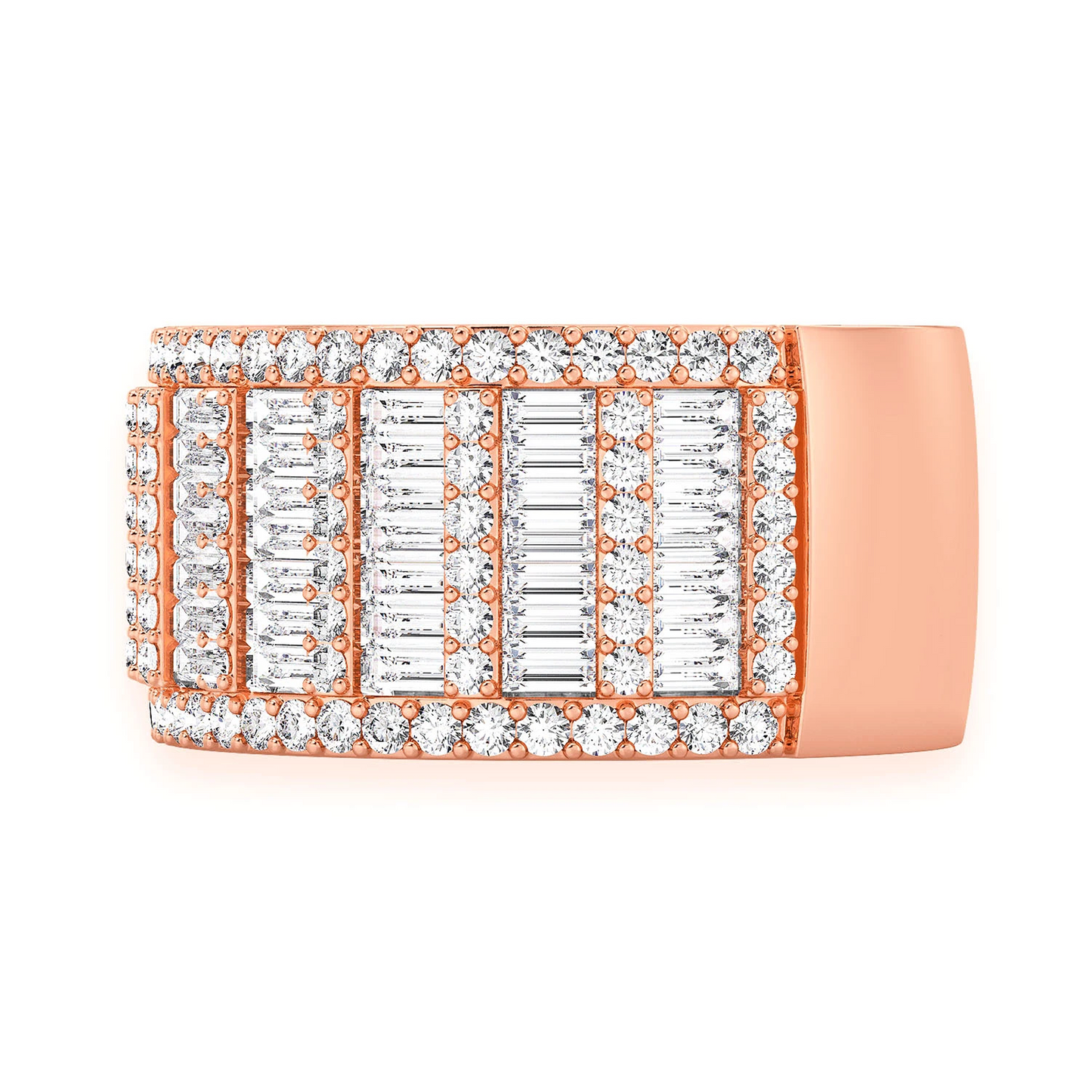 Super Baguette & Round Diamond Band Ring in 14K rose gold, side view
