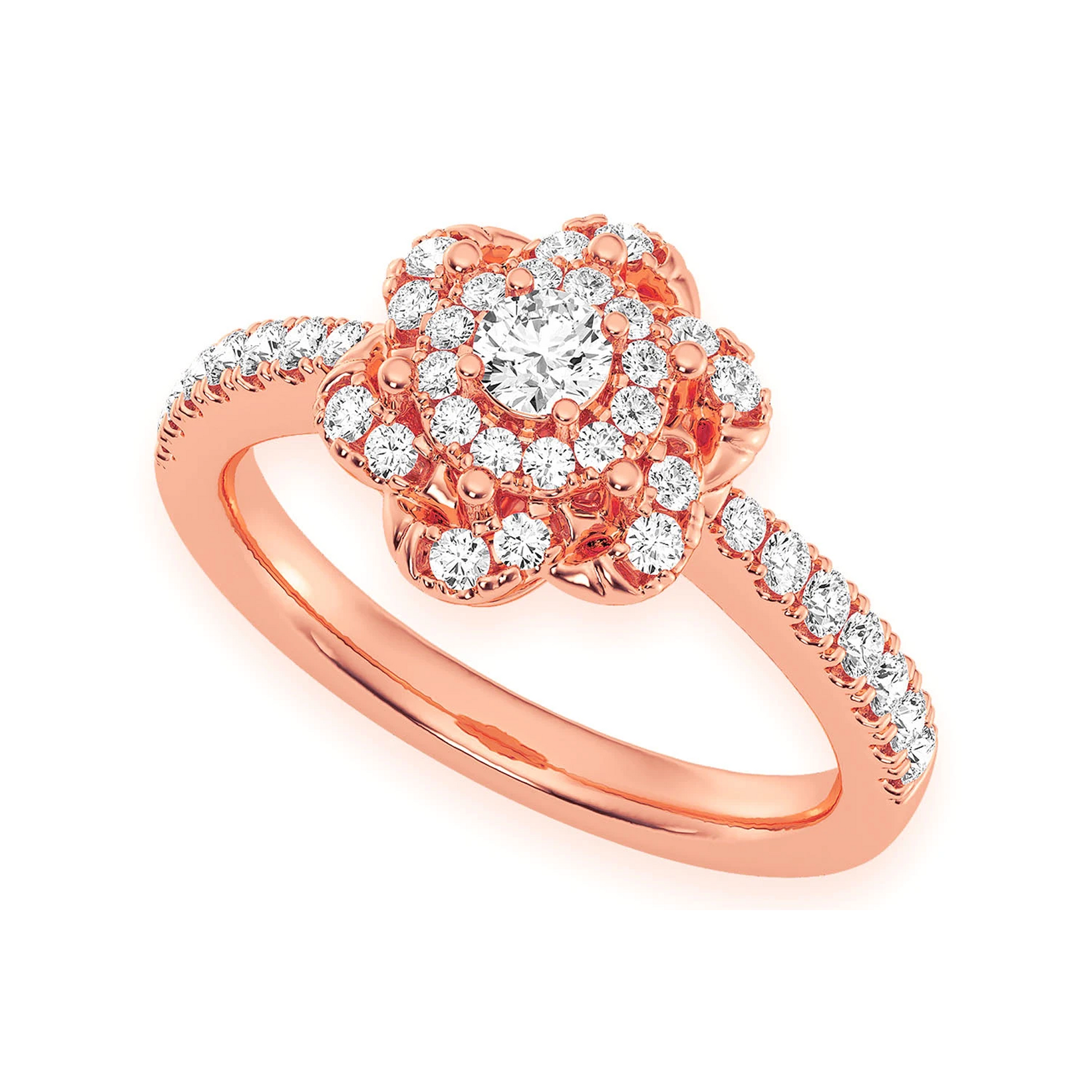Three Layer Floral Single Band Engagement Ring in 14K rose gold, angled view