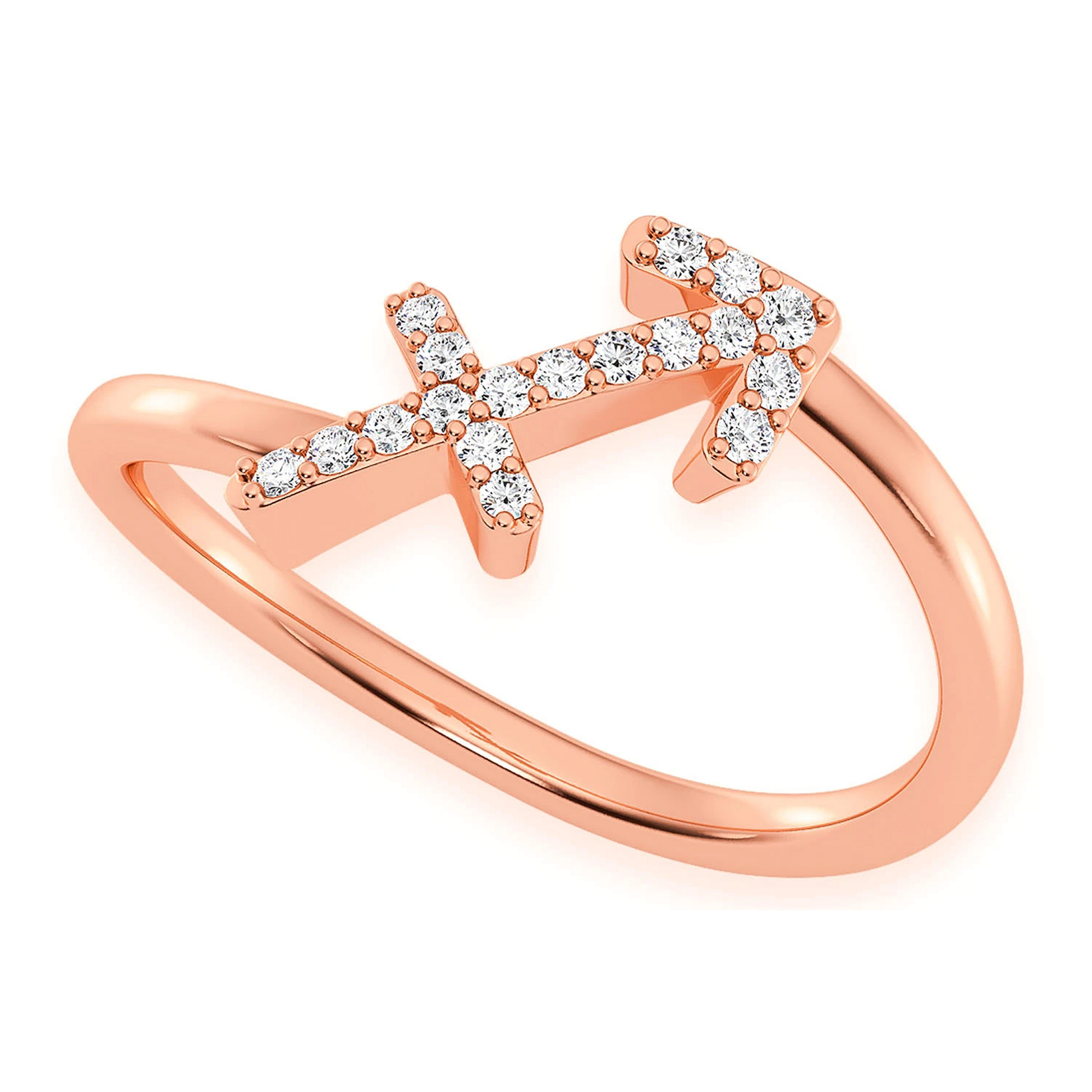 Zodiac Diamond Ring in 14K rose gold, Sigittarius design, detail view
