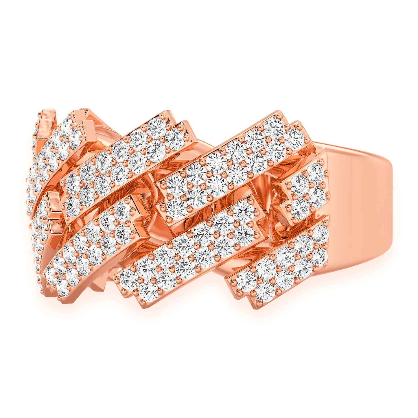 Serrated Cuban Diamond Ring in 14K white gold, detail view
