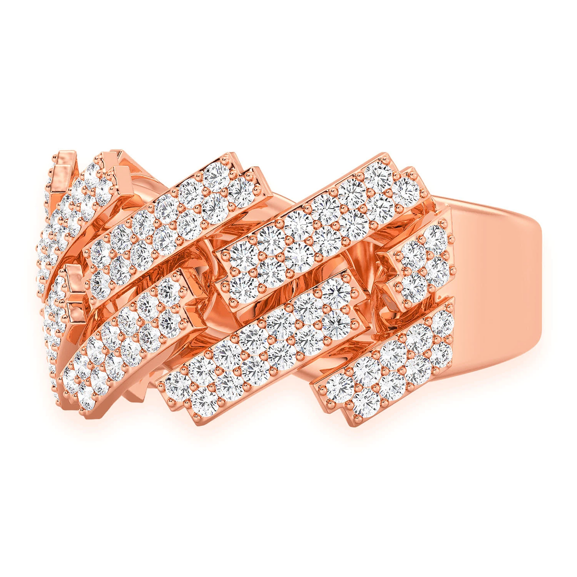 Serrated Cuban Diamond Ring in 14K white gold, detail view