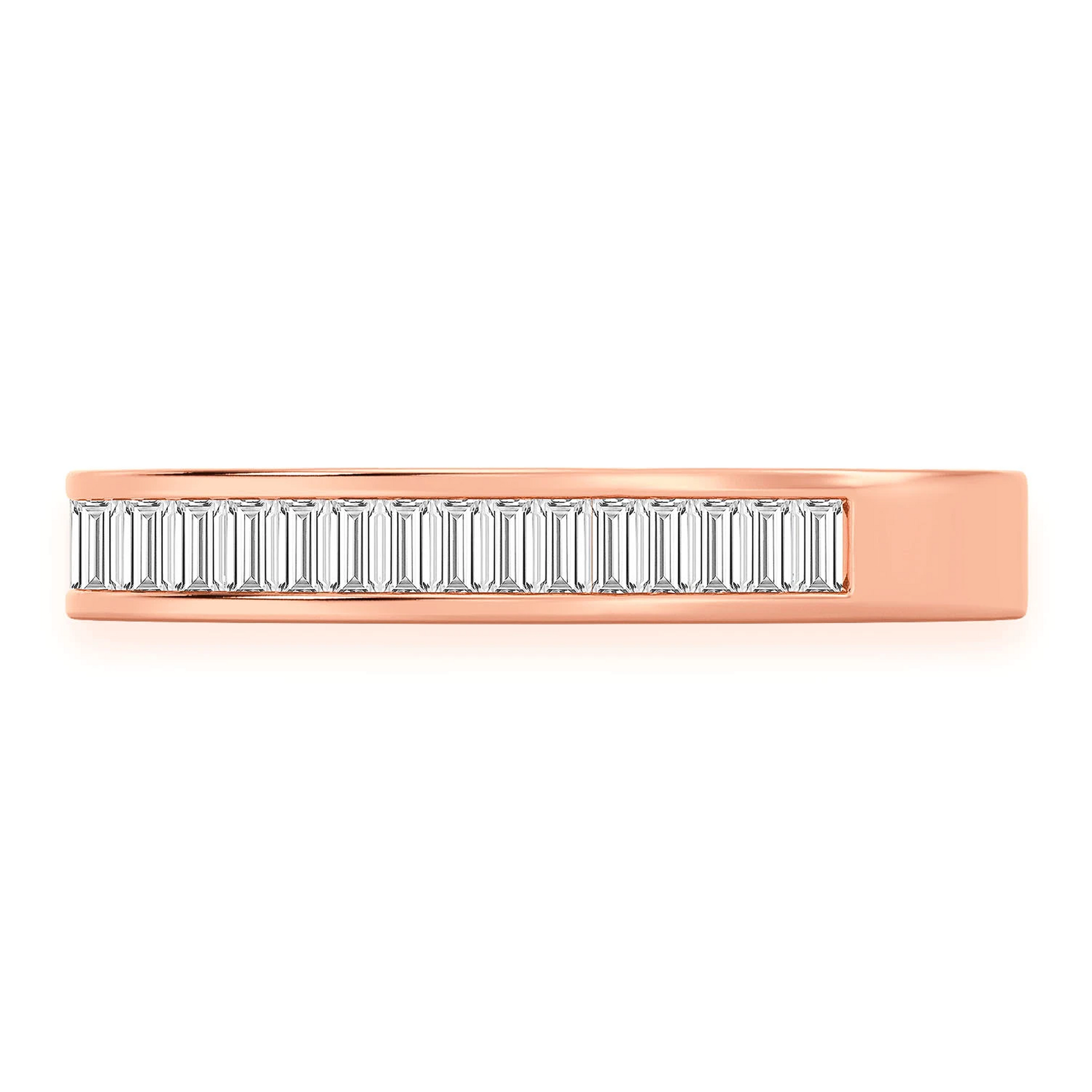 Baguette Channel Set Diamond Ring in 14K rose gold, detail view