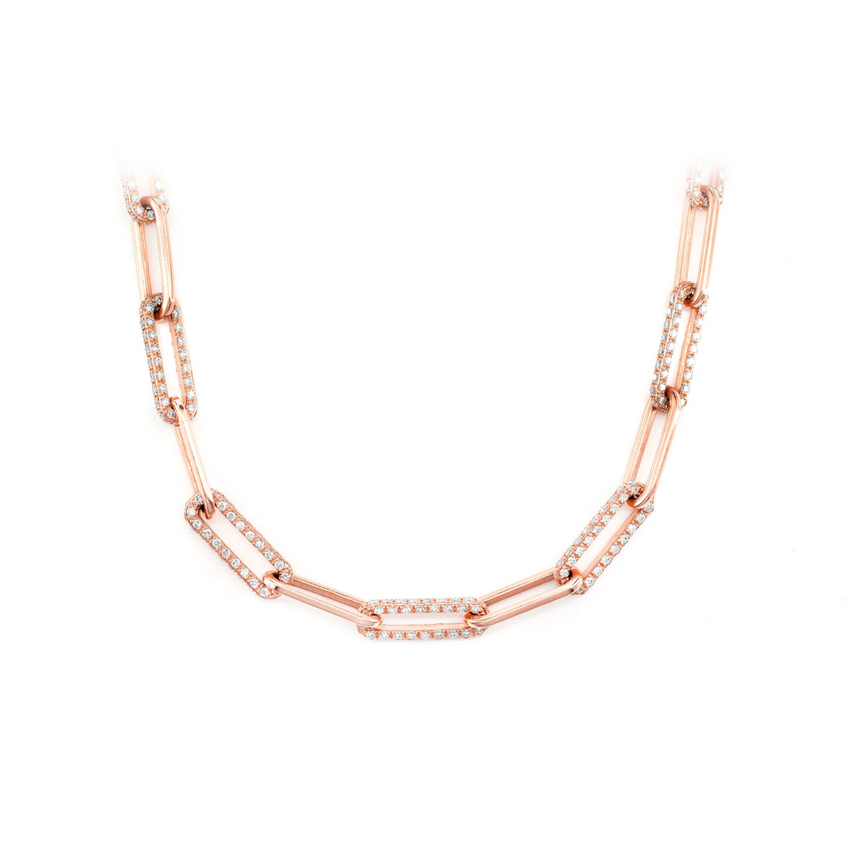 Alternating Elongated Diamond Rolo Link Necklace