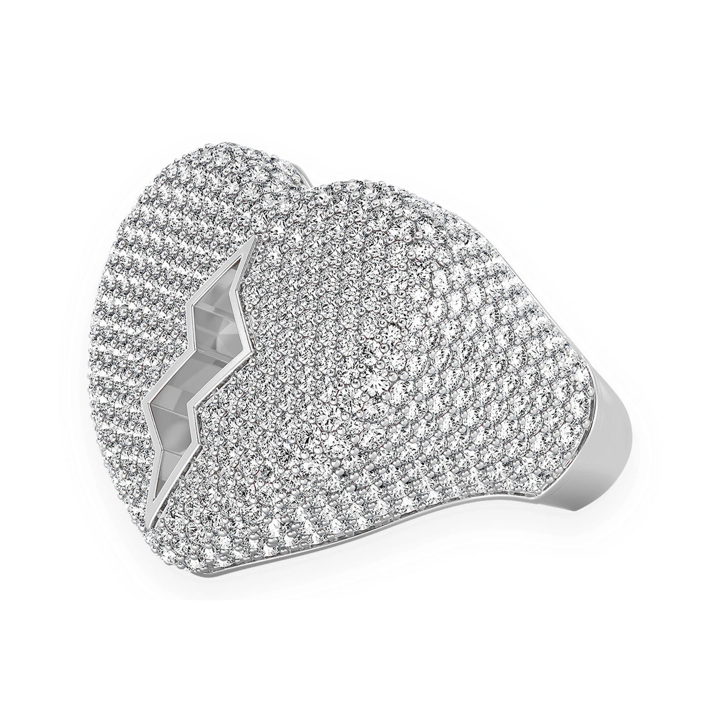 Broken Heart Signet Ring in 14K white gold, angled view