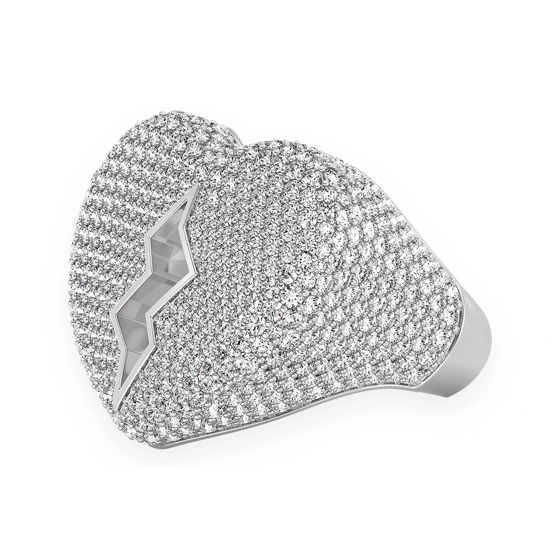 Broken Heart Signet Ring in 14K white gold, angled view