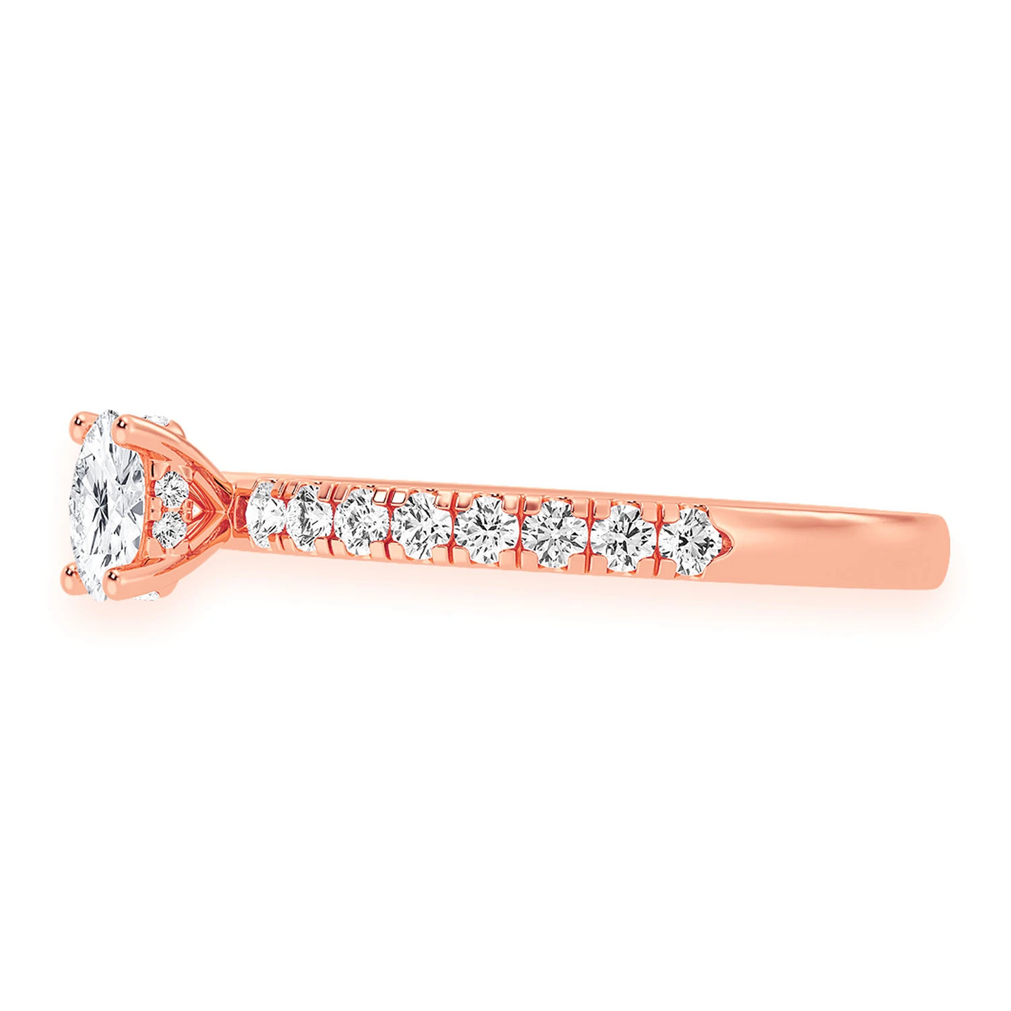 One Row Under Halo Diamond Ring in 14K rose gold, detail view