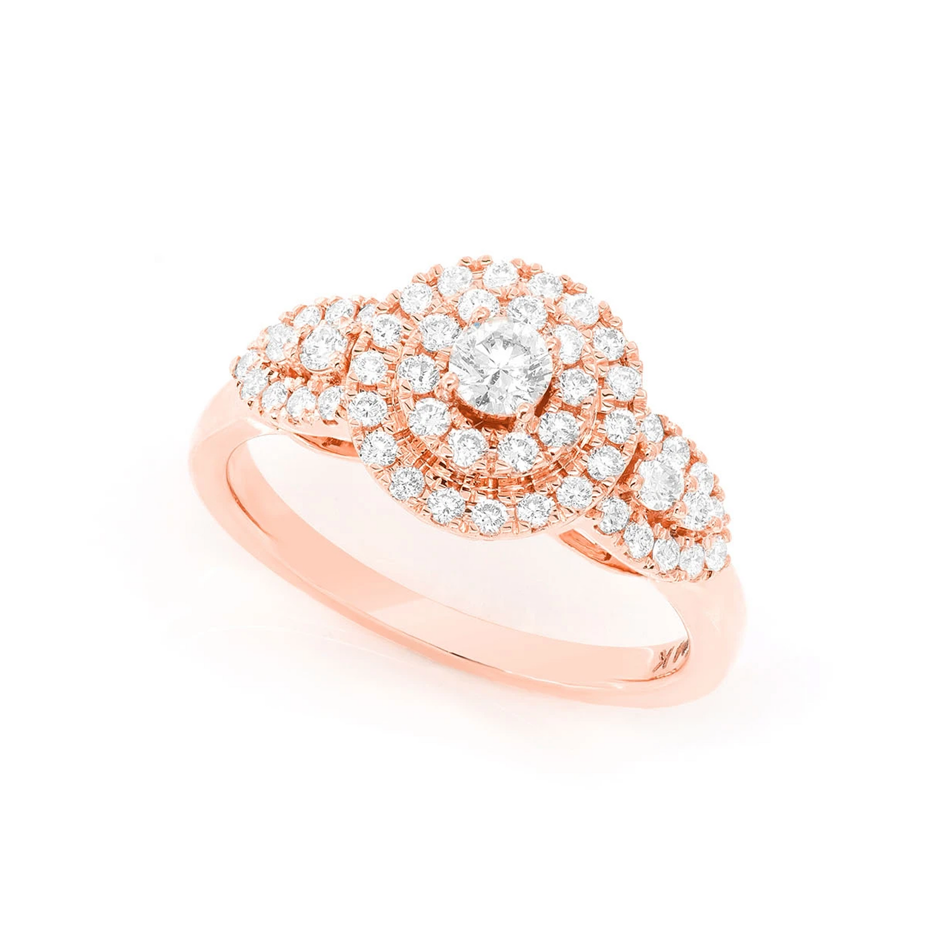 Two Tier Round Cluster Diamond Ring in 14K rose gold, angled view