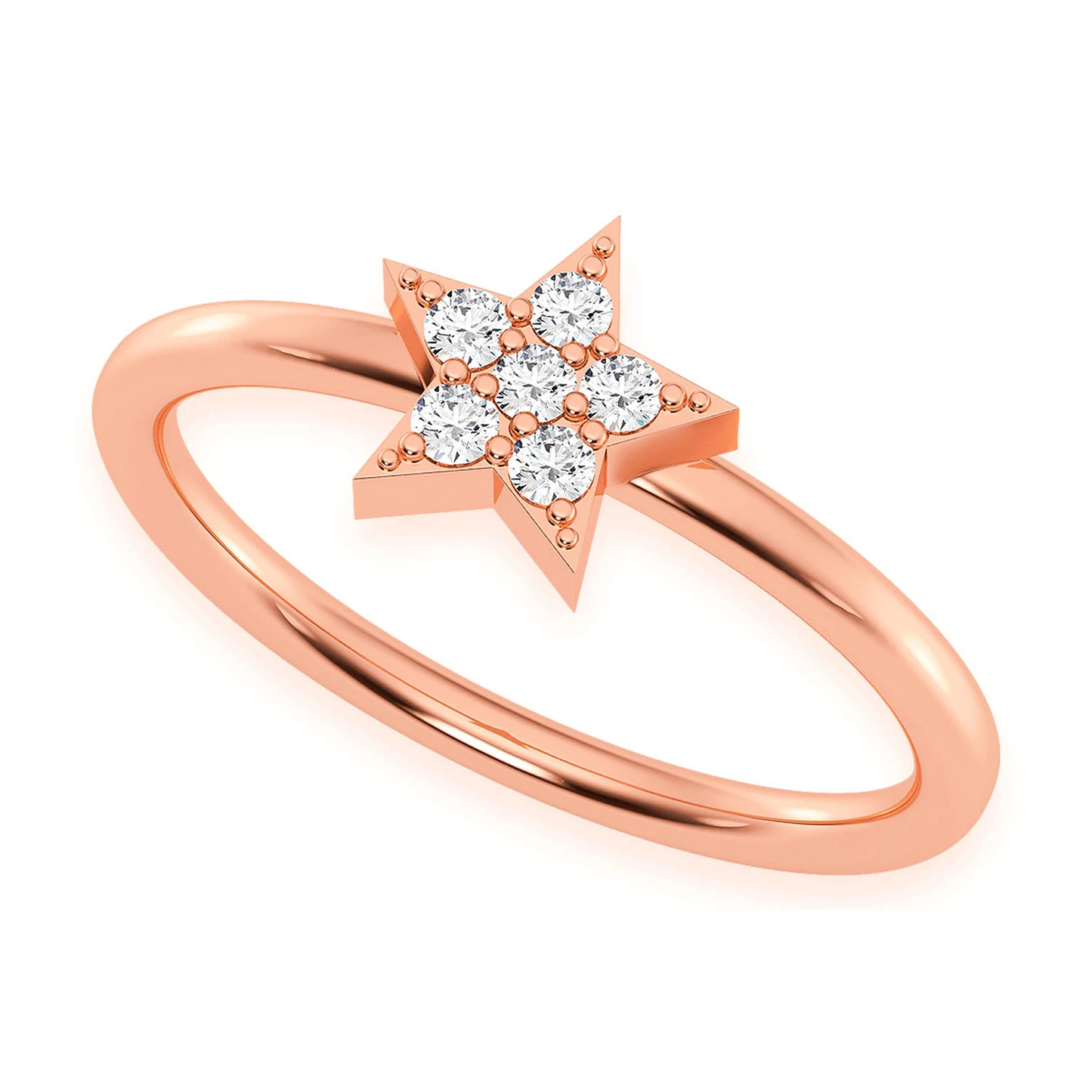 Petite Star Diamond Ring in 14K rose gold, angled view