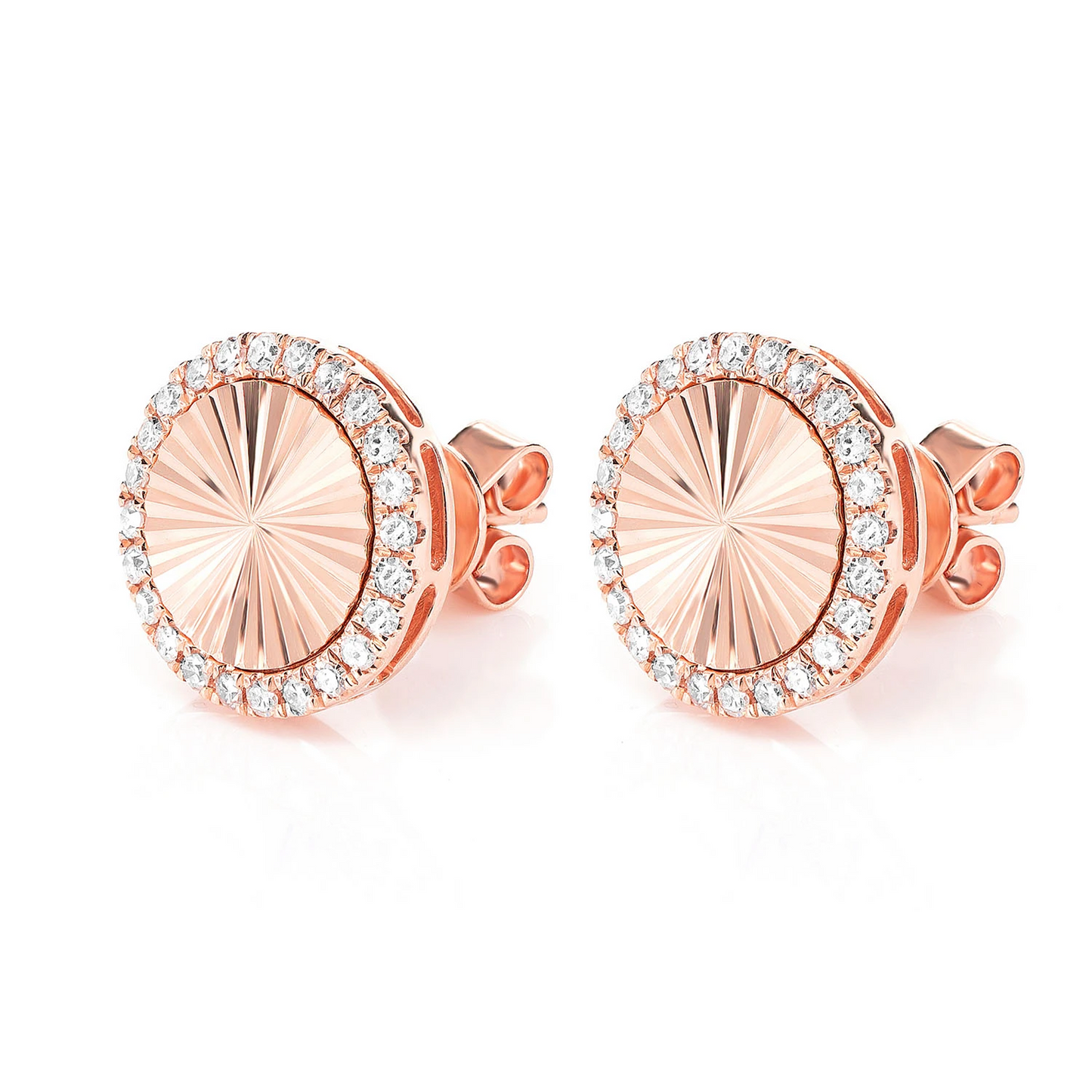 Starburst Disc Diamond Halo Stud Earrings