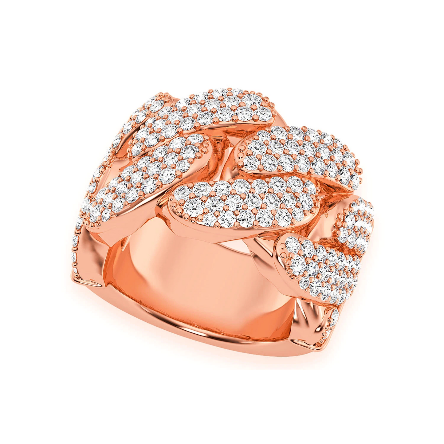 Iced Out Cuban Ring in 14K rose gold, 13mm | 2.50ctw, angled view