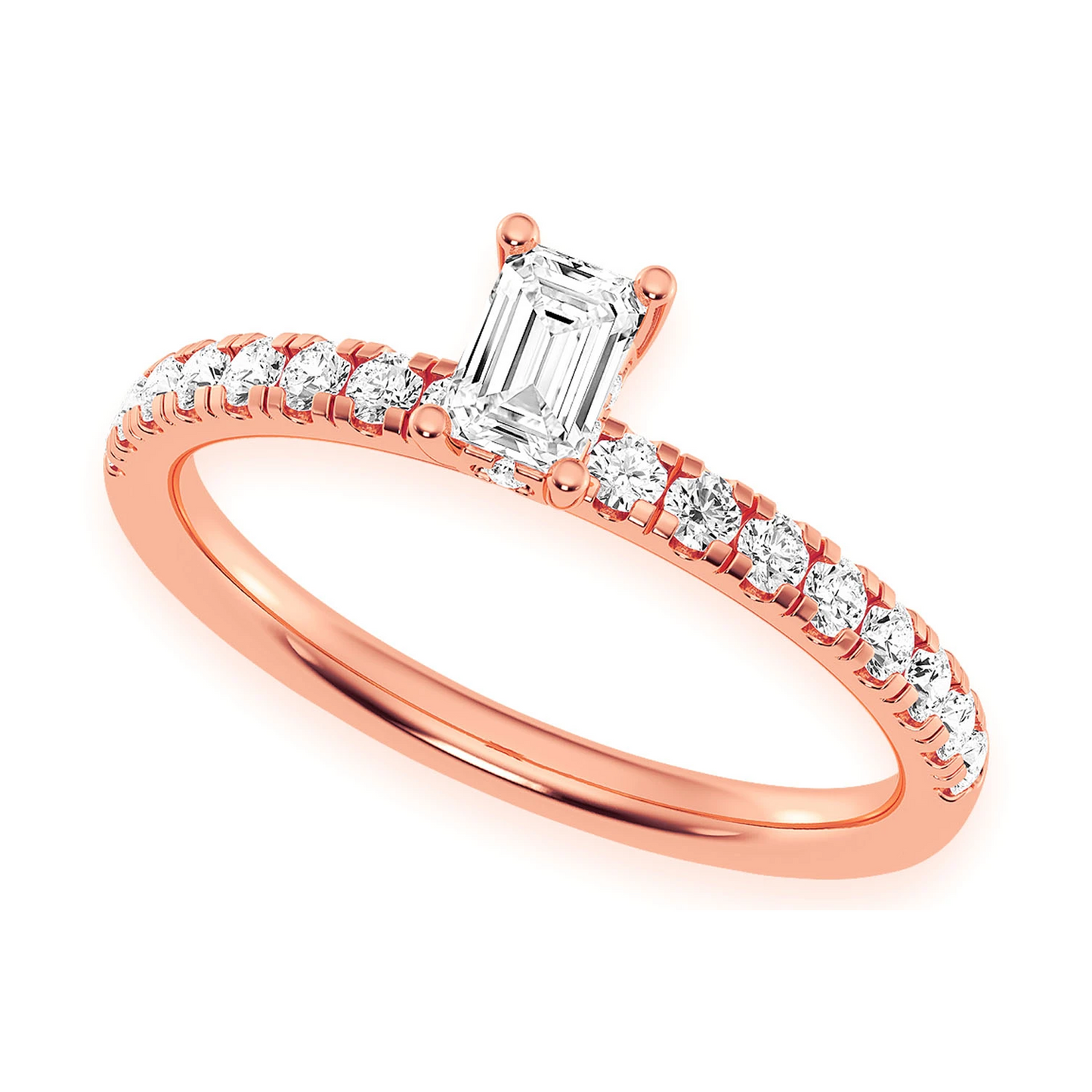0.25ct Emerald Cut Diamond Engagement Ring in 14K rose gold, angled view