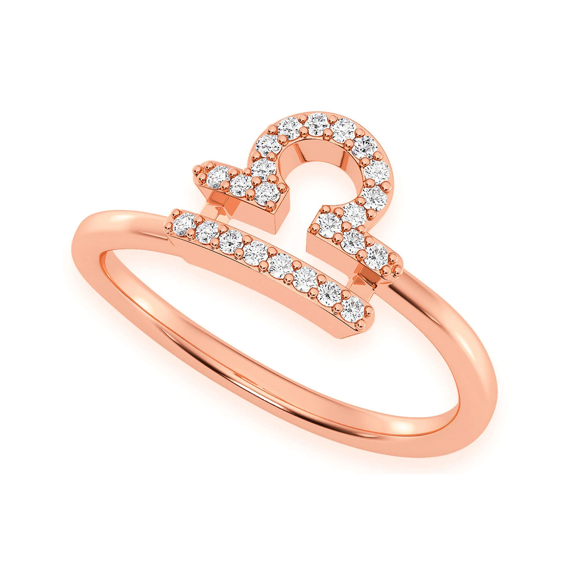 Zodiac Diamond Ring in 14K rose gold, Libra design, detail view