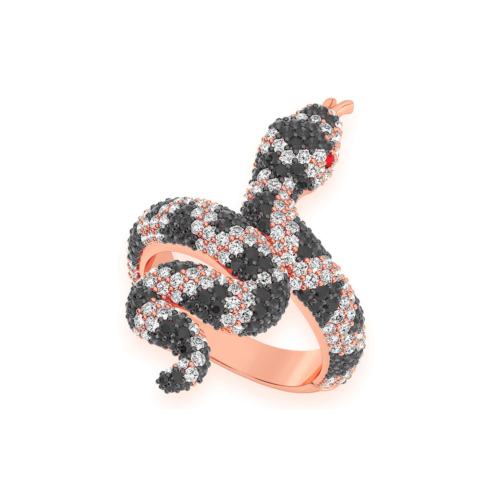 Snake Diamond Ring in 14K rose gold, Black Diamond, detail view