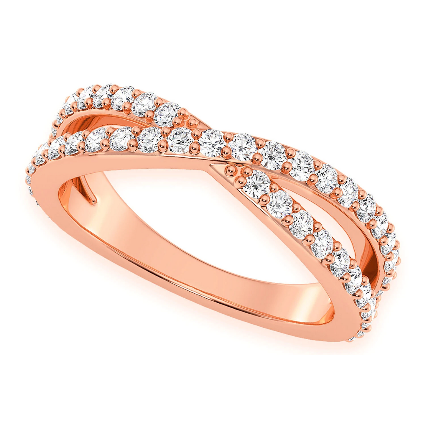 Infinity Crossover Diamond Band Ring in 14K rose gold, angled view