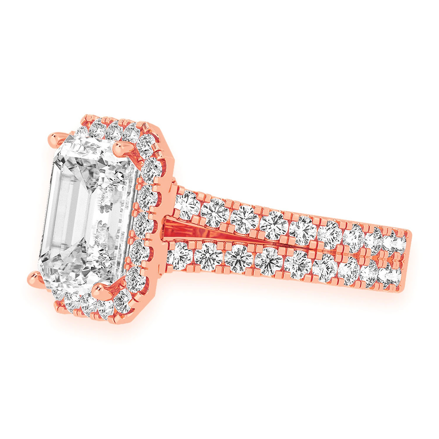 Sphinx Emerald Halo Ring in 14K rose gold, detail view