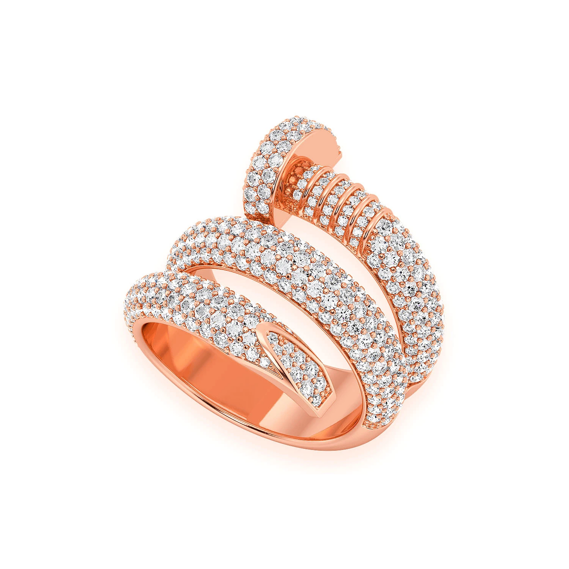 Nail Wrap Around Diamond Ring in 14K rose gold, detail view
