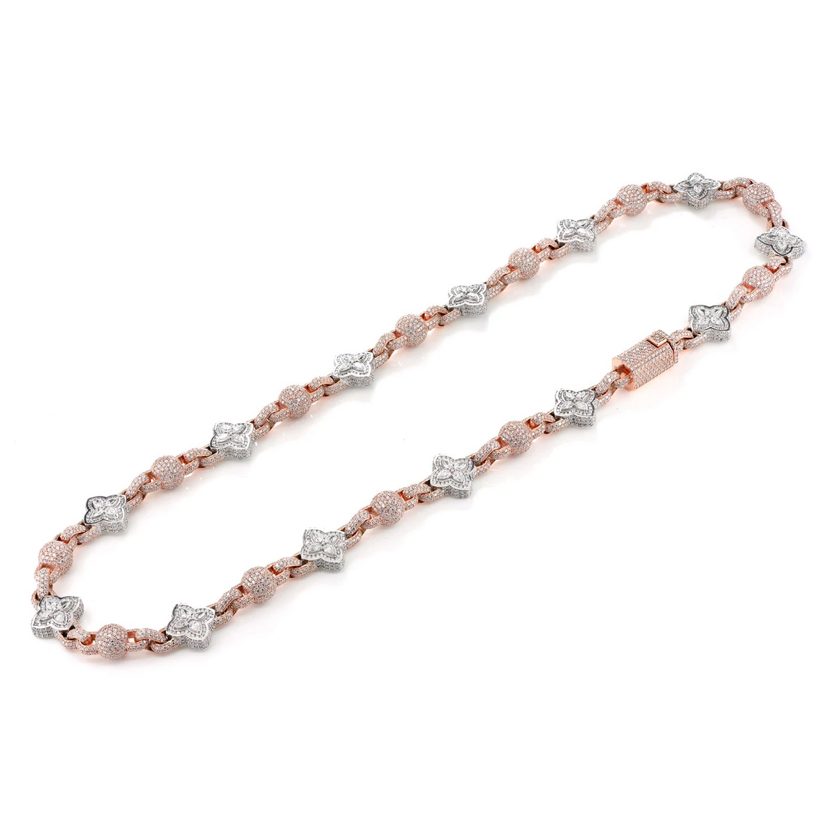Beaded Floral Marquise Diamond Link Necklace