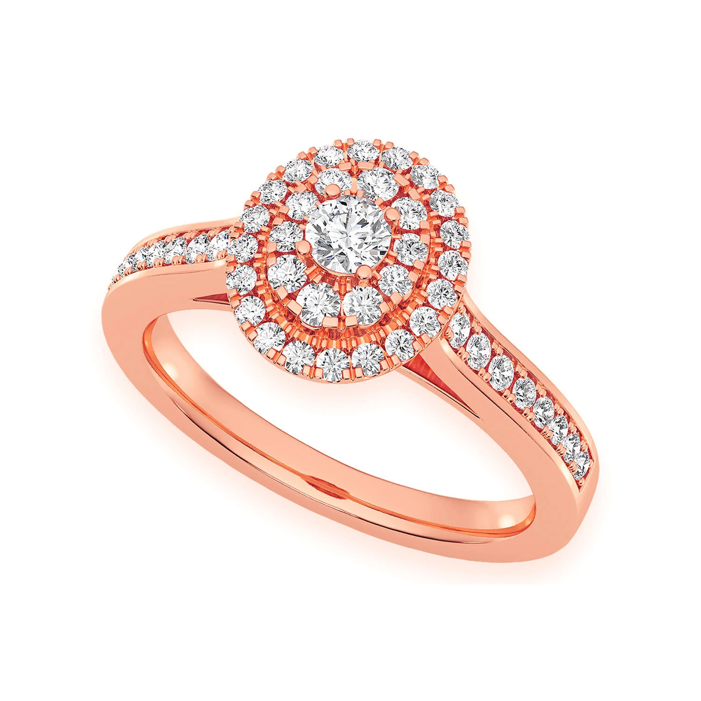 Oval Diamond Engagement Ring in 14K rose gold, angled view
