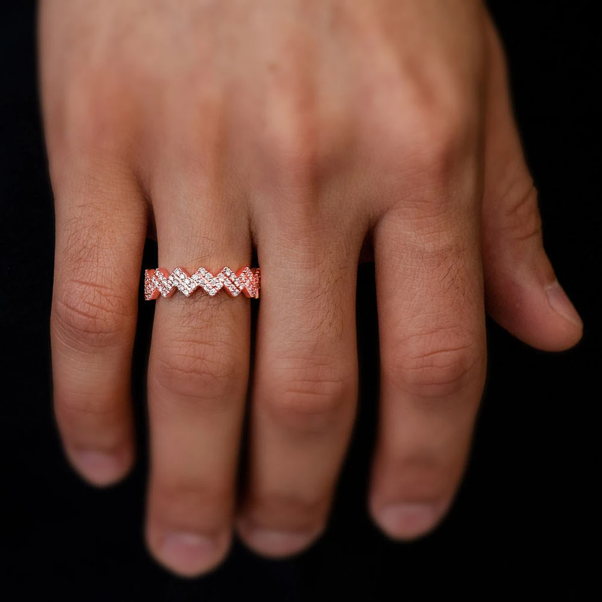 Zig Zag Diamond Ring in 14K rose gold, alternate view