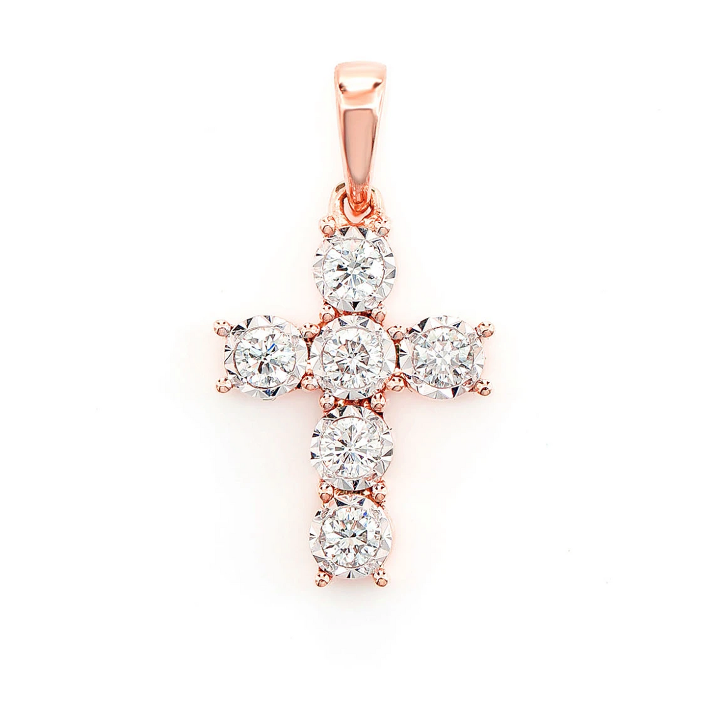 Six Stone Miracle Set Diamond Cross Pendant 0.20ctw