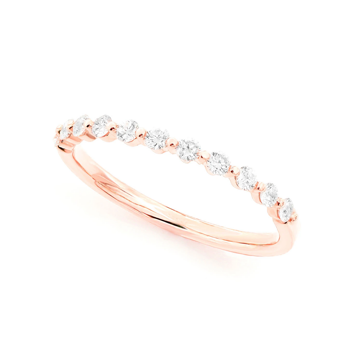 Pinched Diamond Stackable Ring in 14K rose gold, angled view