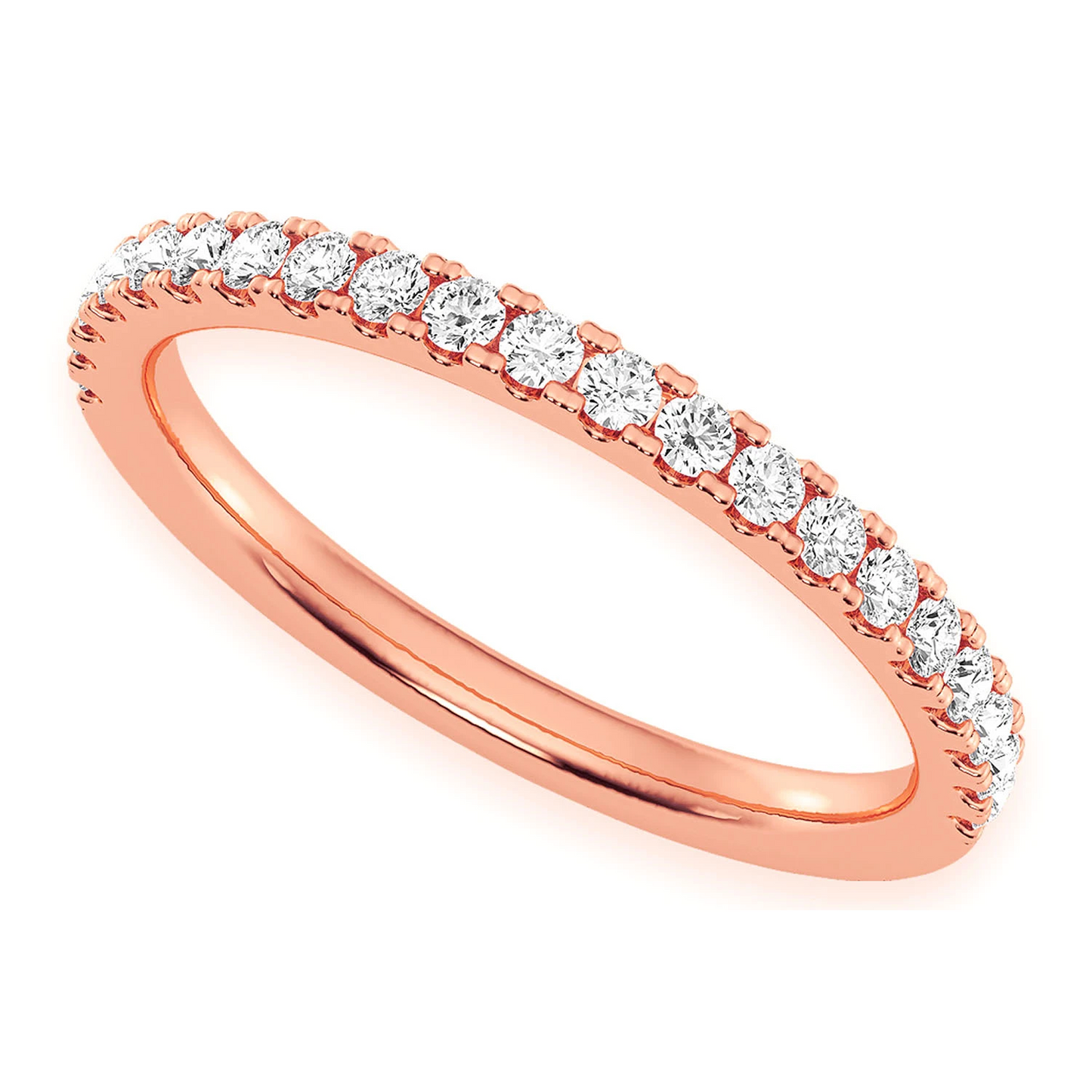 Slim Single Row Band Ring in 14K rose gold, angled view