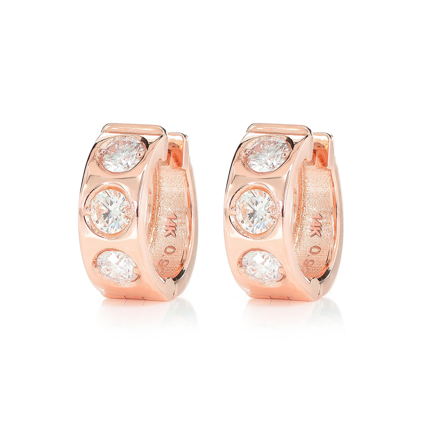 Three Stone Gypsy Set Diamond Huggie Hoop Earrings