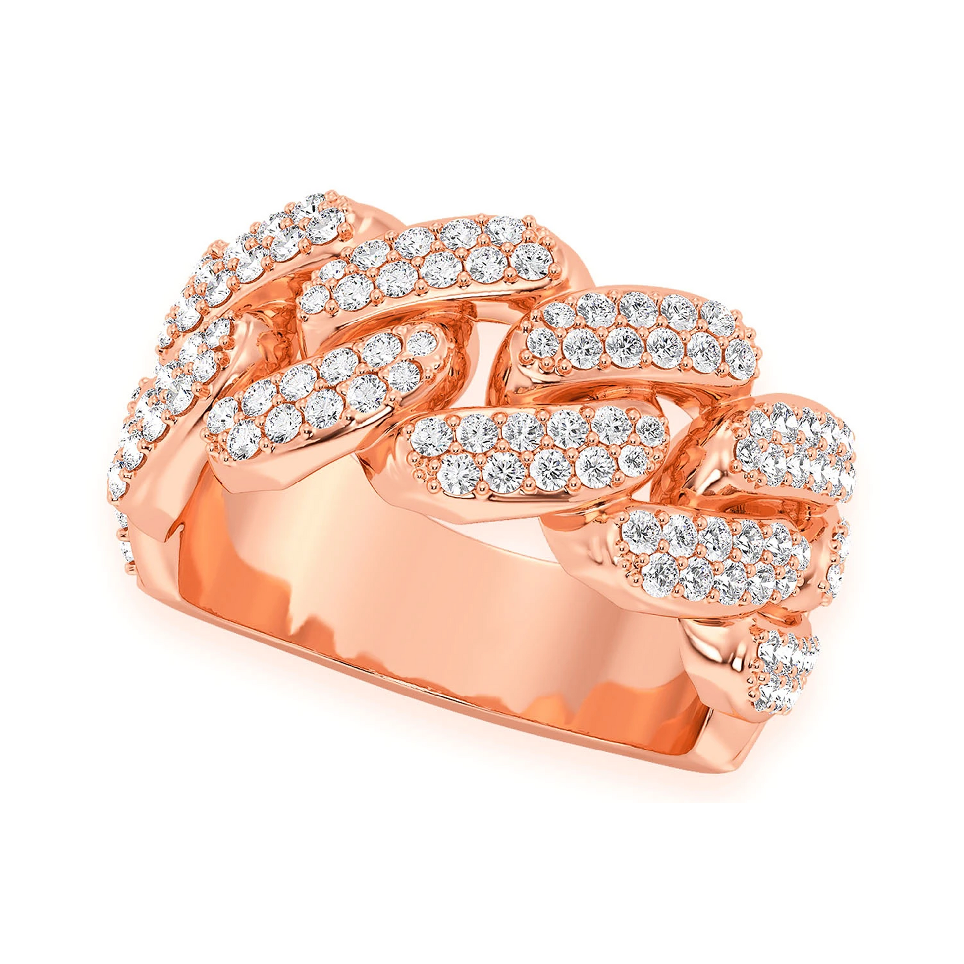 Iced Out Cuban Ring in 14K rose gold, 10mm | 0.90ctw, angled view