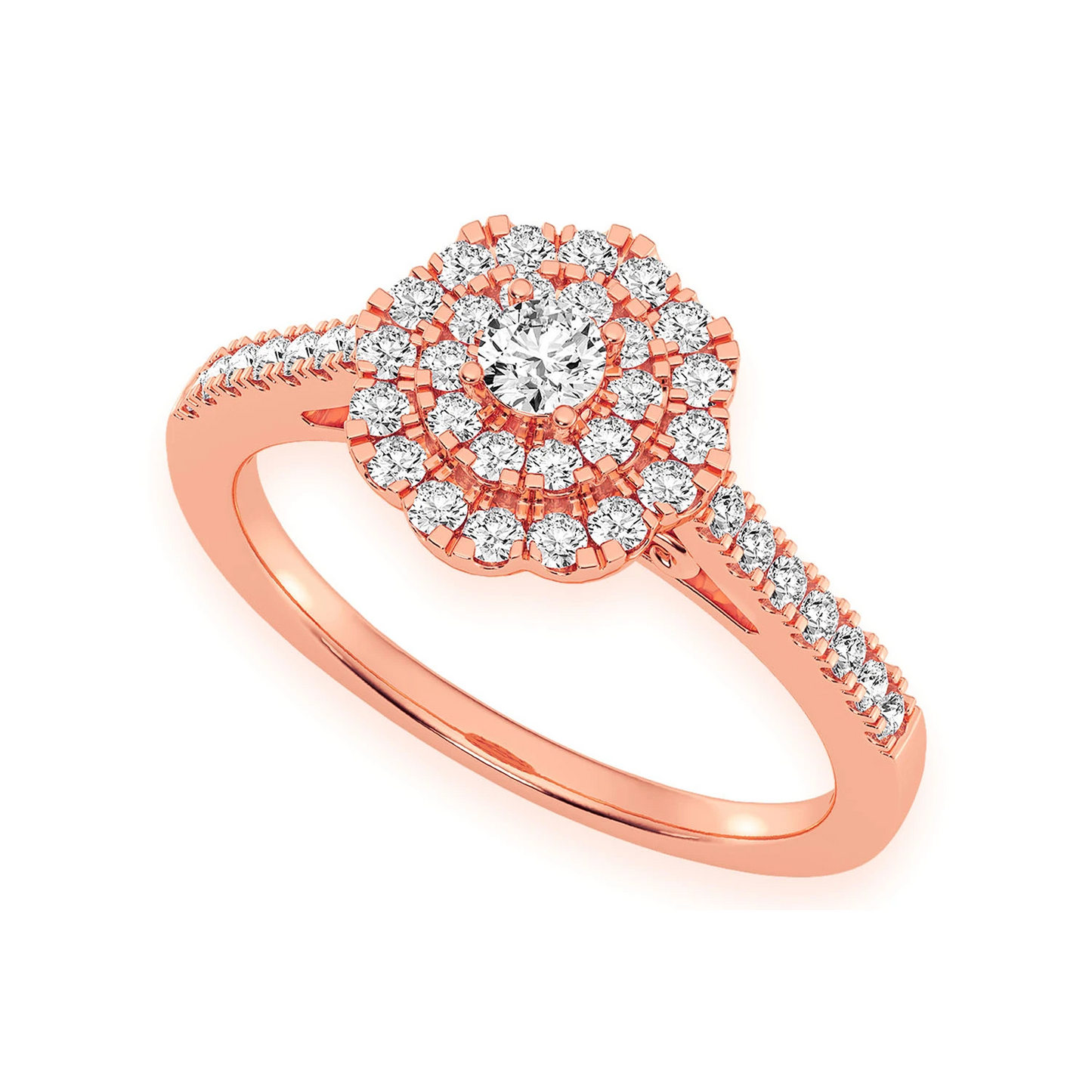 Single Band Floral Diamond Engagement Ring in 14K rose gold, angled view