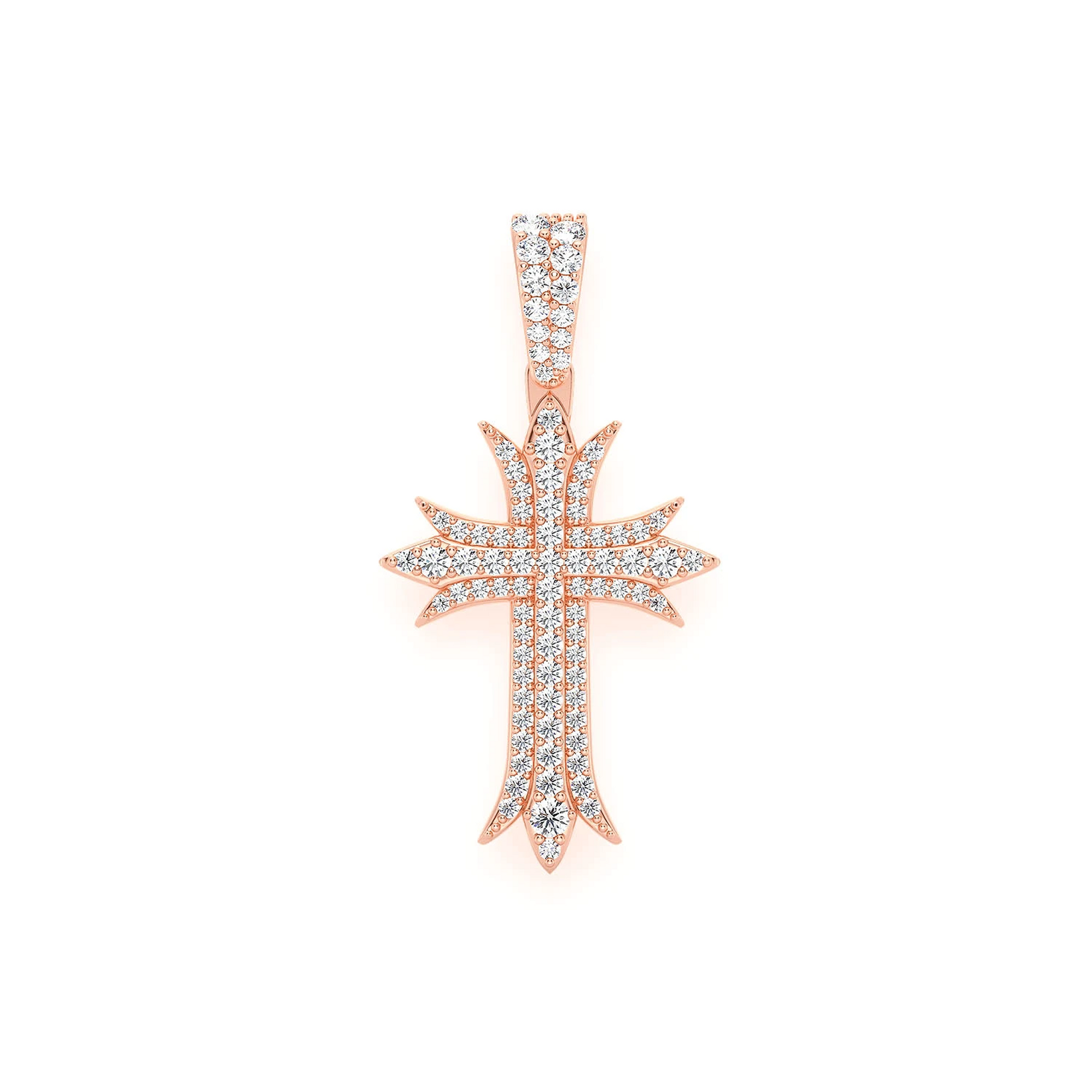 Triple Point Cross Pendant in 14K rose gold, Statement | 0.65ctw, front view