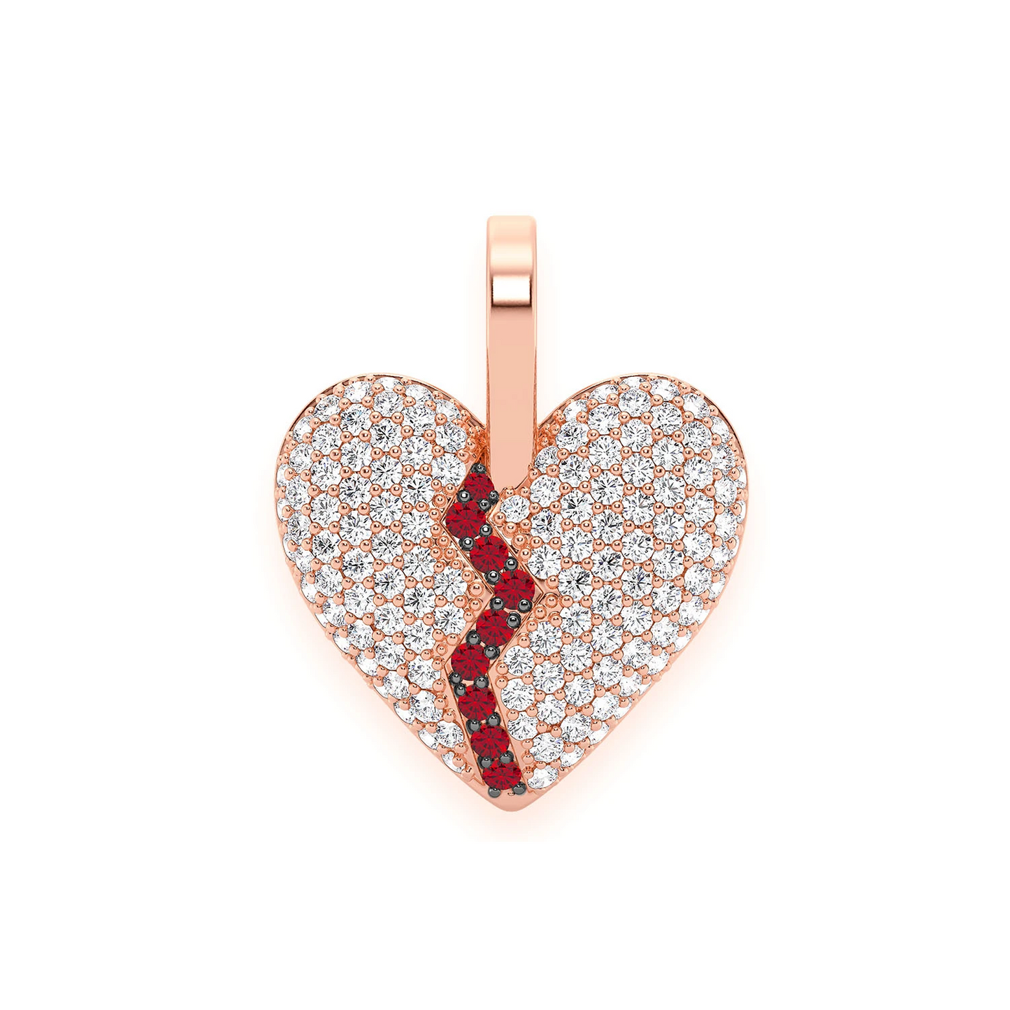 Broken Heart Diamond Pendant in 14K rose gold, front view