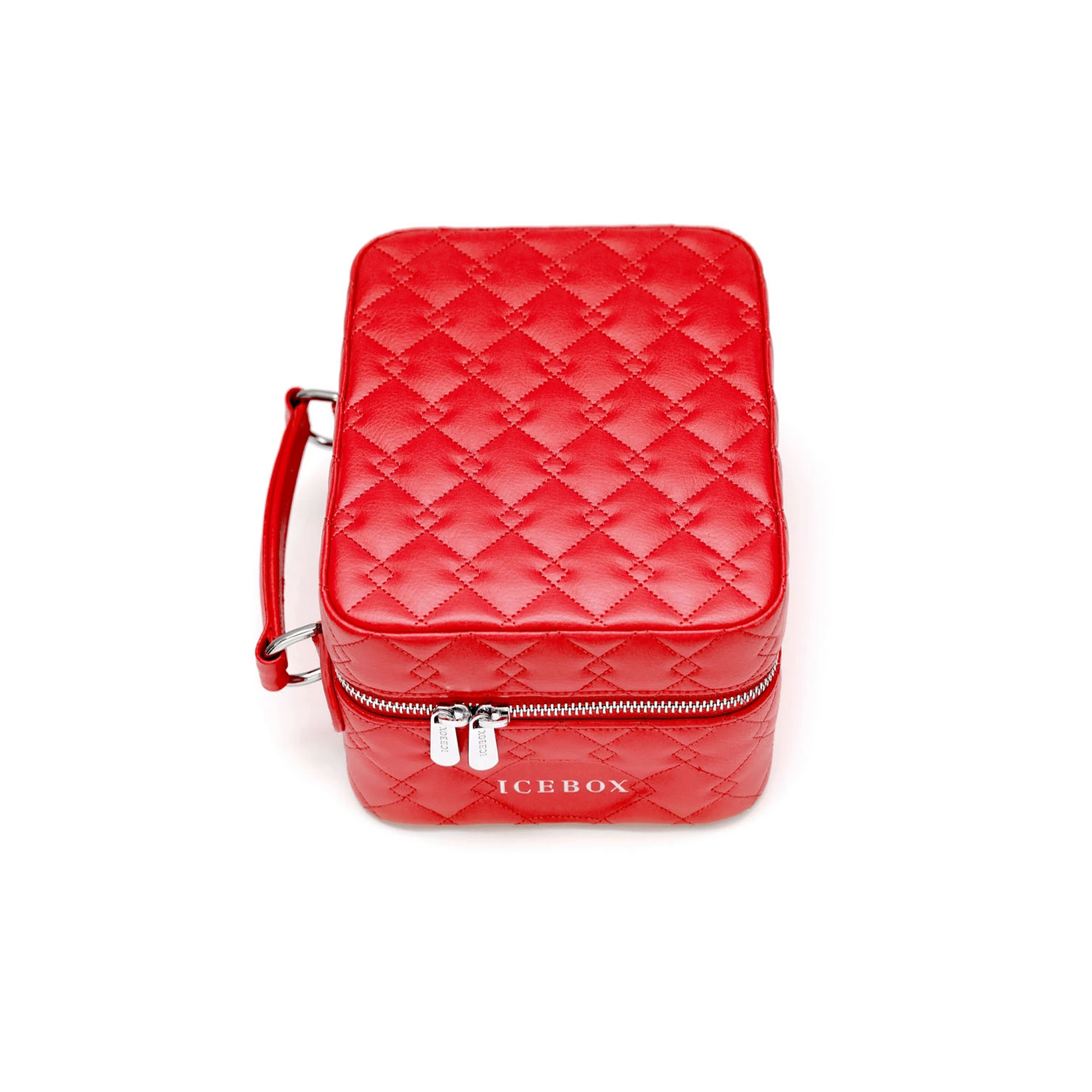 Icebox Medium Traveler Case in red, 2-watch capacity, exterior view
