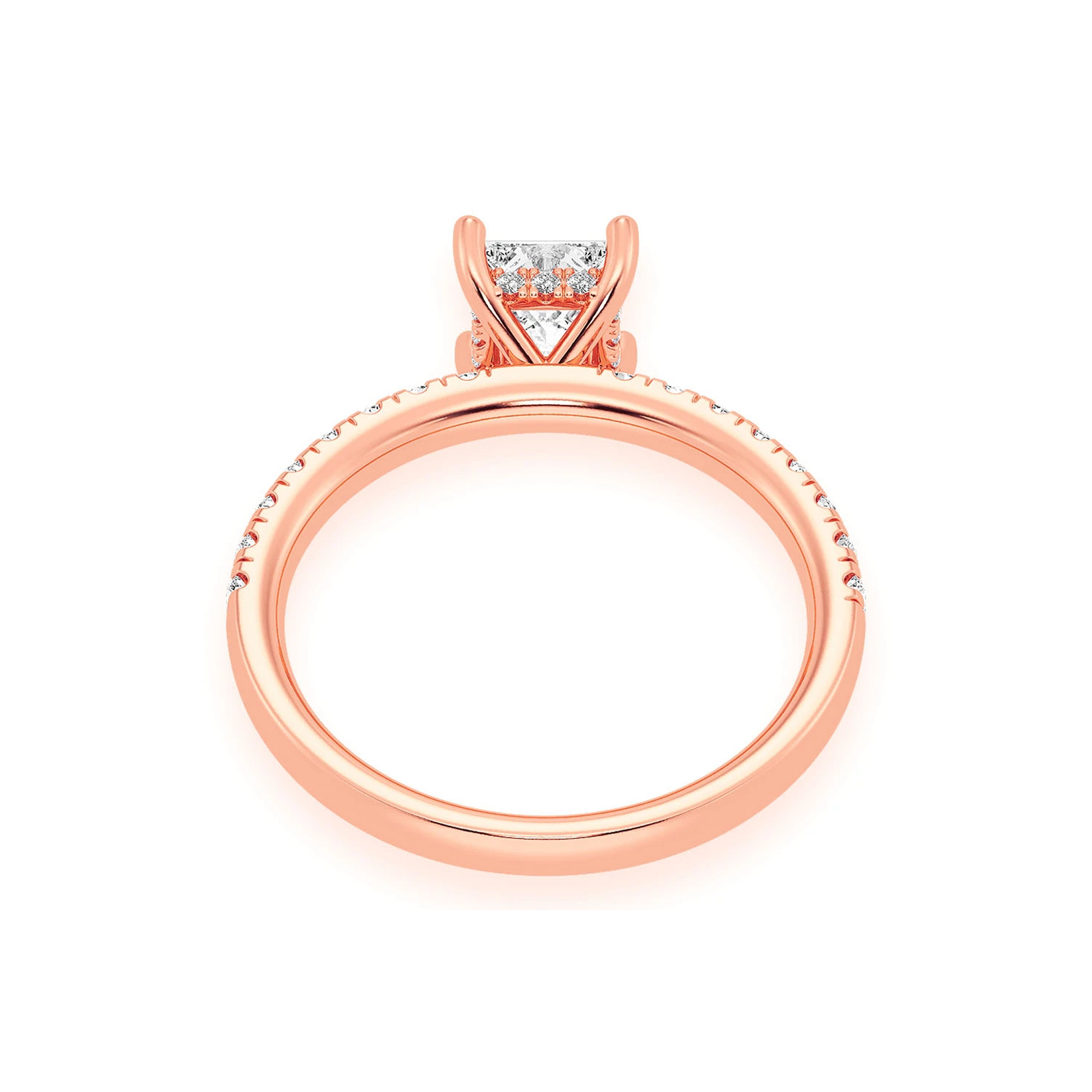 0.75ct Princess Cut Under Halo Diamond Engagement Ring in 14K yellow gold, alternate view